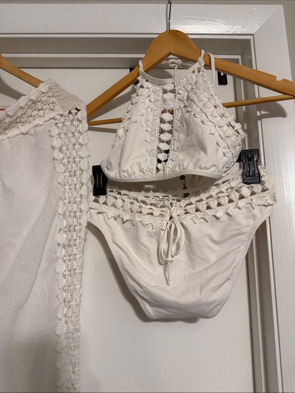 Ale by Alessandra High-Neck Crochet Trim White Bikini Set